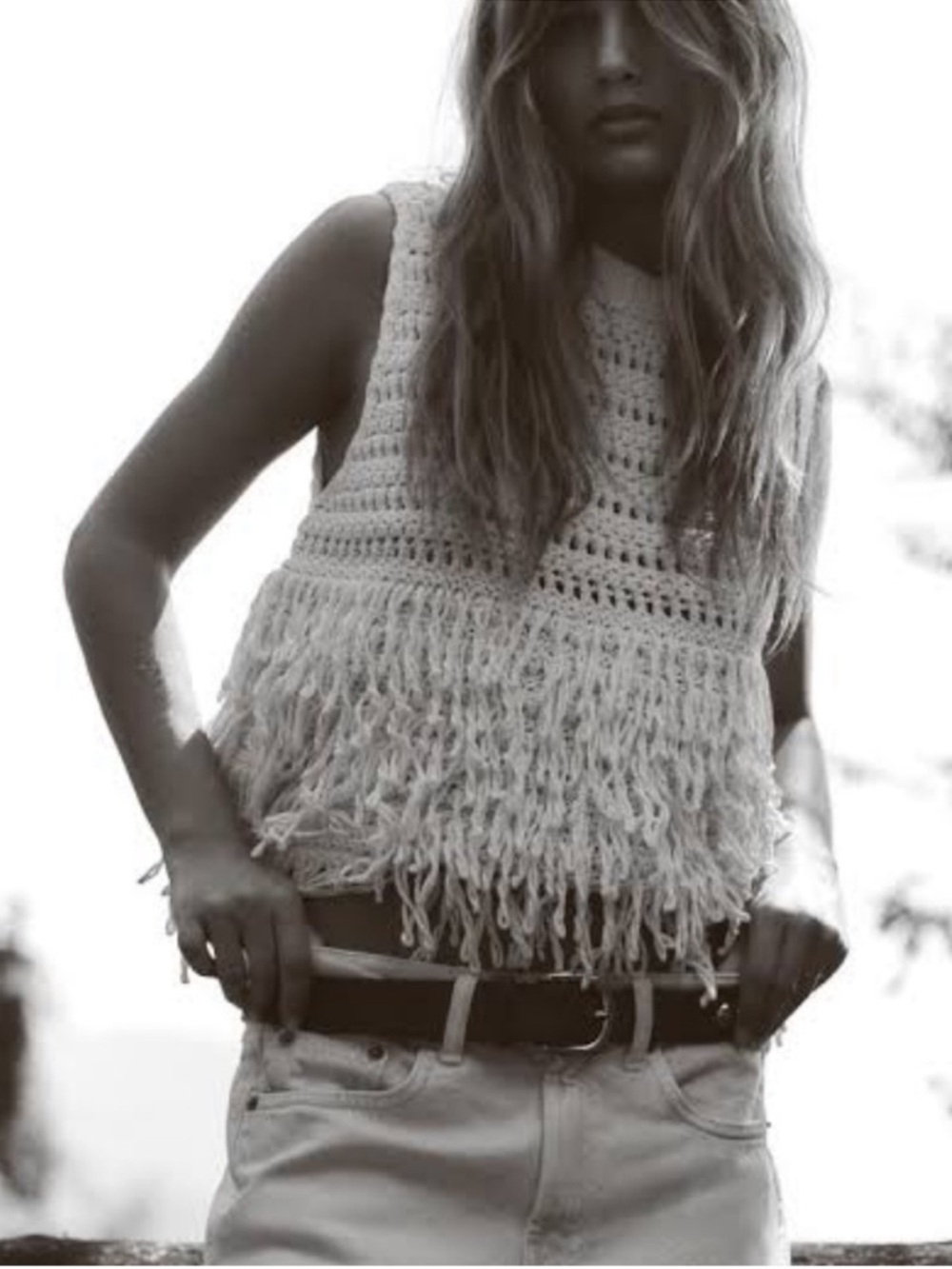 Zara Cream Crochet Fringe Tank Top